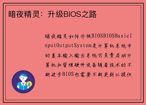 暗夜精灵：升级BIOS之路
